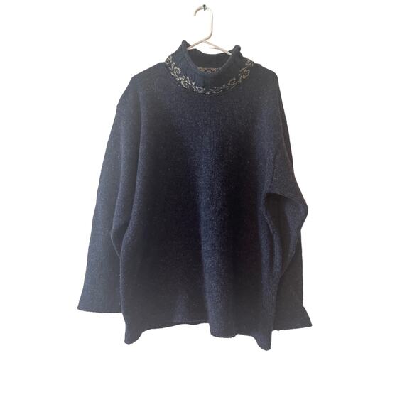 Coldwater Creek Wool Mock Neck Blue White Sweater Women's Size XL - Picture 1 of 8